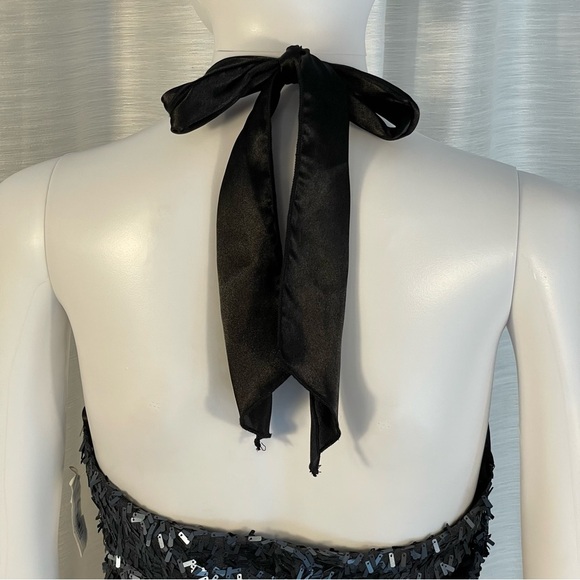 NWT B Darlin Black Sequin Halter Backless Bow Mini Shift Dress Sz 7/8 - Picture 6 of 11